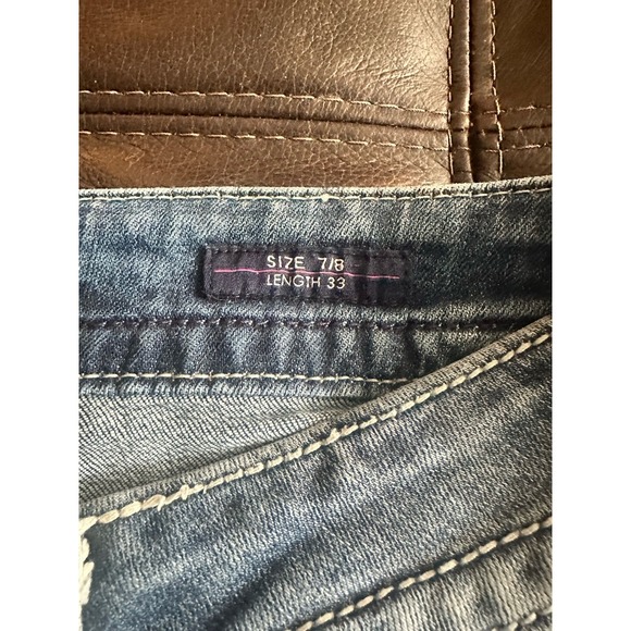 Vigoss The Chelsea Slim Boot 7/8 33 Long Denim Jeans Medium Wash Distressed - Picture 8 of 16